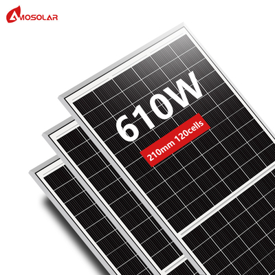Amosolar 580W 590W 600W 610W Panel solar de corte medio con vidrio templado de hierro bajo de 3.2 mm