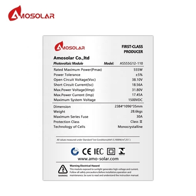 Sistema de paneles solares Amosolar de 540 Watt 545 Watt 550 Watt 555 Watt