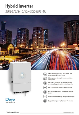 Stock Deye Inversor solar híbrido de fase única 3kw 12kw 8000watt 99,90% Eficiencia del inversor