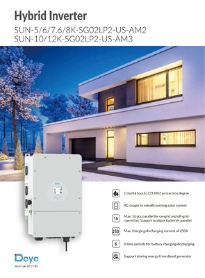Stock Deye Inversor solar híbrido de fase única 3kw 12kw 8000watt 99,90% Eficiencia del inversor