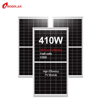 Panel solar monocristalino de media célula Amosolar de 410 W con caja de conexión IP68