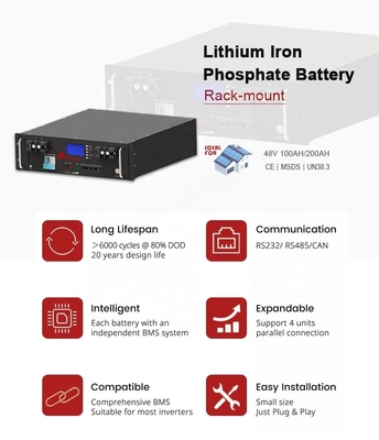 Batería de fosfato de hierro de litio de 48v 100Ah 200Ah con BMS inteligente para necesidades de alta capacidad