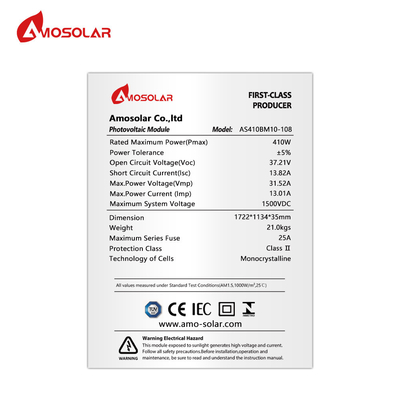 Panel solar PERC Amosolar de media célula monocristalino de 410W de 400 vatios Modulo fotovoltaico todo negro