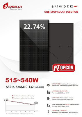Panel solar de grado A Modulos solares fotovoltaicos mono de 182 mm para electricidad doméstica N-TIPO 515W 540W