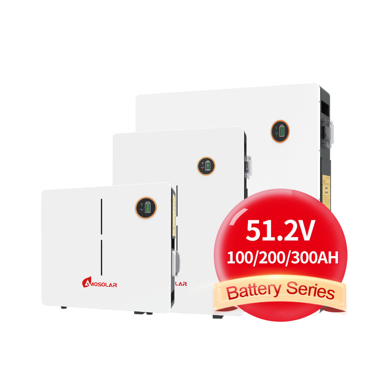 Fuera de la red Amosolar montado en la pared LiFePO4 48V 51.2V 100Ah 200Ah Almacenamiento de energía para el hogar Batería de litio IP65